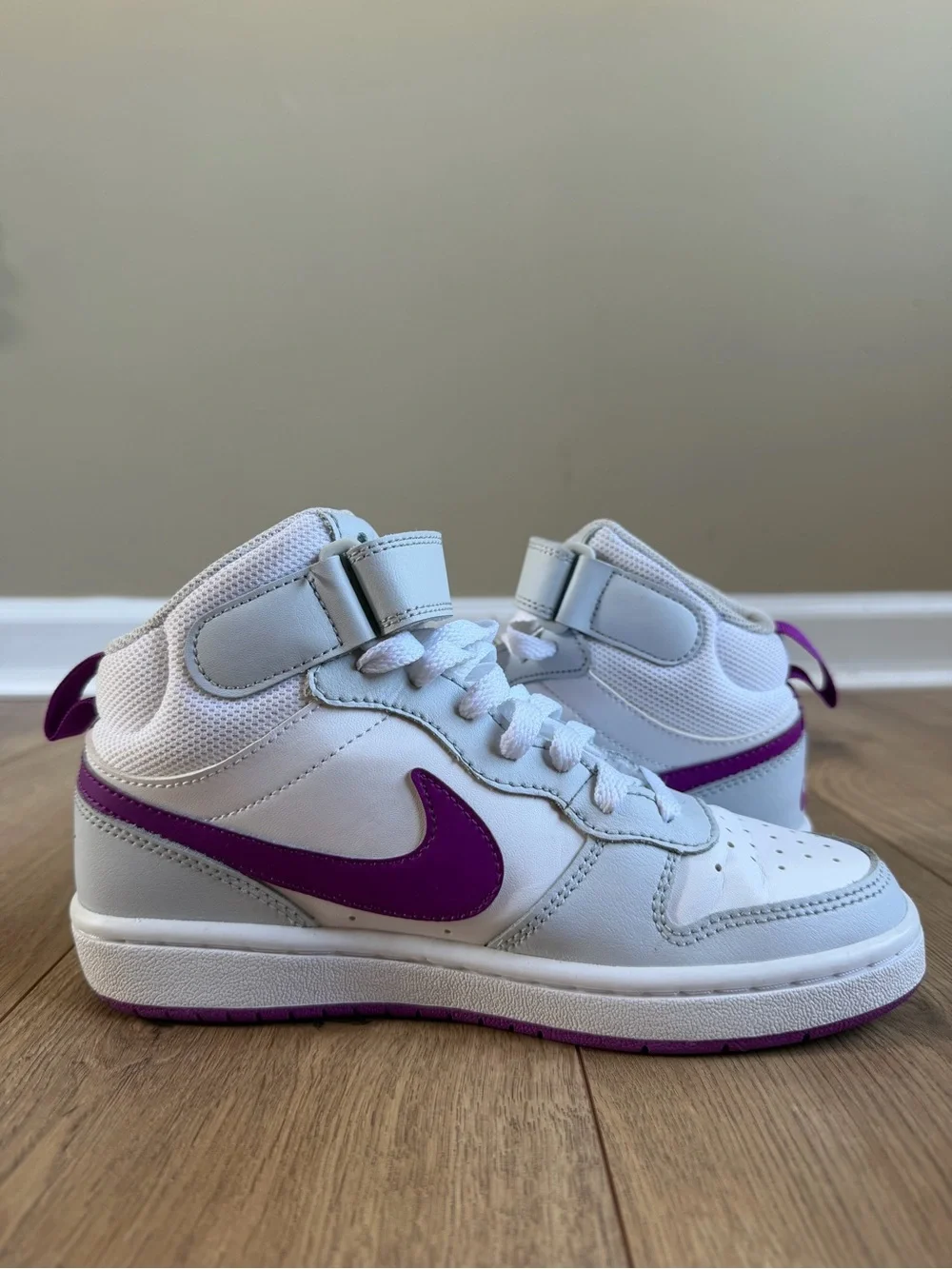 Nike Court Borough Mid 2 GS 'Pure Platinum Vivid Purple' Shoes Kids Size 3.5Y